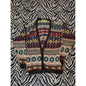 Vintage Class Club Cardigan Sweater Women's XL Multicolored‎ Coogi Style Aztec